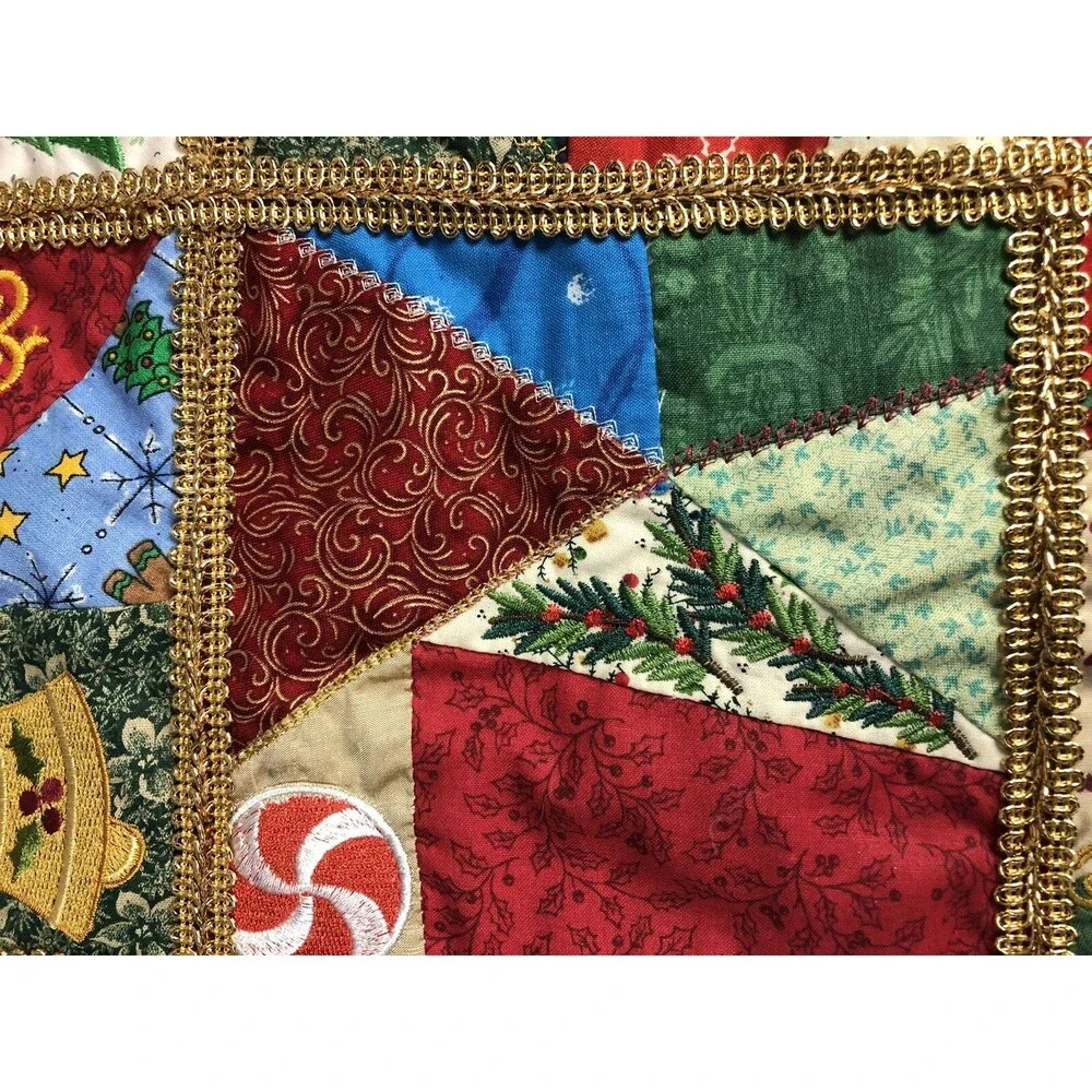 Christmas Table Runner Snowman Handmade Embroidered Double Sided Multi Color